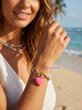 Camila Coelho Puffy Heart Charm Gold Chain Bracelet